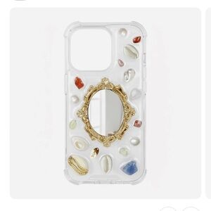Clear Phone Case with Gold Mirror and Gem Accents